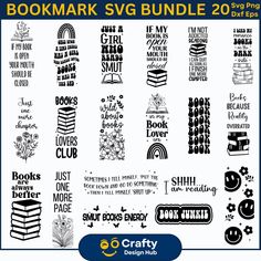 the bookmark svg bundle includes 20 different font styles, including one for each page