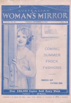 an old advertisement for women's mirror featuring a woman wearing a bathing suit and smiling