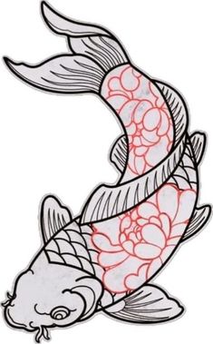 a drawing of a koi fish with flowers on it