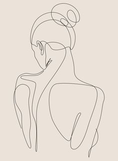 an abstract line drawing of a woman's face and shoulders, with one side facing the camera