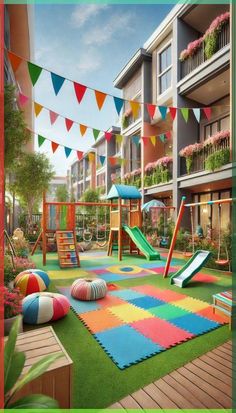 Discover whimsical patio landscaping ideas that transform your outdoor space into a magical retreat. Click to explore creative designs and tips for a unique patio! Urban Playground Design, Kids Room Play Area, Outdoor Kids Area, Childcare Garden, Magical Landscaping, Garden Design For Kids, Chalk Activities For Kids, Kids Area Design, Indoor Kid Activities