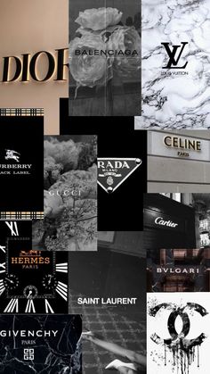 black and white photo collage with various logos