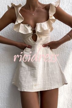 Nightclub Dress, Linen Mini Dress, Ruffle Sleeve Dress, Dresses 2024, Daily Dress, Cutout Dress, Glamorous Evening Gowns, Looks Vintage, Spaghetti Strap Dresses