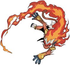 an image of a cartoon character with fire coming out of his body and holding on to it's tail