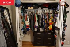 the closet is full of clothes and other items to be used for storage or organization