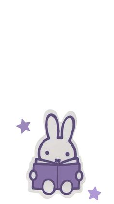 an image of a rabbit reading a book with stars on the ground in the background