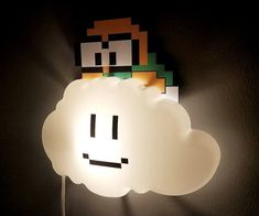 an illuminated cloud with a mario mushroom on it