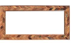 a wooden frame with an arrow pattern on the front and bottom, is shown against a white background