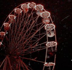 the ferris wheel is lit up at night