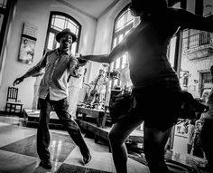 black and white photograph of two people dancing