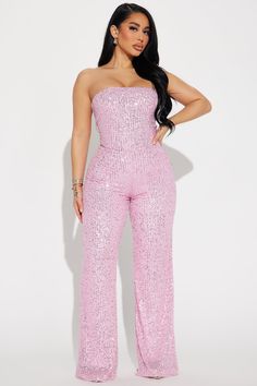 Lets Sparkle On Sequin Jumpsuit  - Pink Glam Closet, Uzun Boy, Glitter Jumpsuit, Festival Fits, Theme Board, Stephanie Rao, Jumpsuit Pink, Plus Size Baddie Outfits, Fashion Nova Jumpsuit