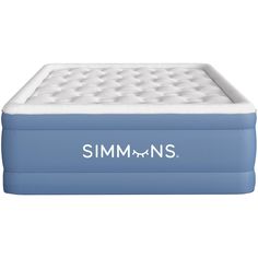 an inflatable mattress with the words simmonss on it and a white background