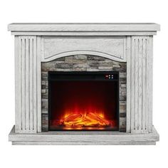 an electric fireplace with the fire burning in it