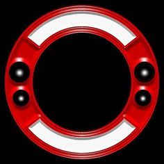 a red and white circular object on a black background