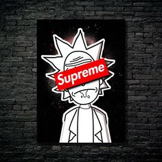 a black brick wall with a red supreme sticker on it's face and the word supreme underneath