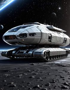 an artist's rendering of a space station on the moon with planets in the background