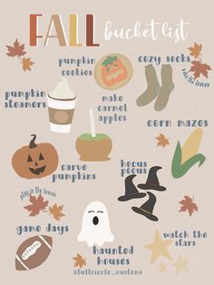 the fall bucketet is filled with pumpkins, cookies and other things to eat