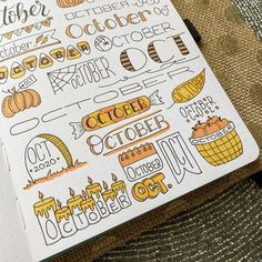 a notebook with some writing on it and an image of pumpkins in the background