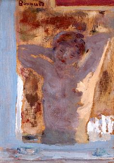 an abstract painting of a naked man standing in front of a mirror with his hands behind his head