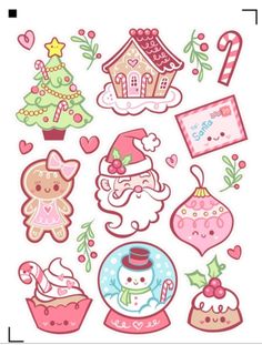 Girly Christmas Drawings, Christmas Cute Stickers, Kawaii Christmas Stickers, Christmas Stickers Cute, Cute Christmas Stickers Printable, Pink Christmas Stickers, Winter Stickers Printable, Christmas Sticker Ideas, Christmas Stickers Aesthetic