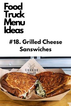 Food Truck Menu ideas - Grilled Cheese Sandwiches Healthy Food Truck Menu Ideas, Vegetarian Food Truck Ideas, Types Of Food Trucks, Food Truck Menu Ideas Meals, Winter Food Truck Ideas, Good Truck Menu Ideas, Healthy Food Truck Ideas, Unique Food Truck Menu Ideas, Food Truck Menu Ideas Simple