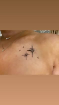 a woman with a star tattoo on her back and shoulder, showing the cross in three different directions