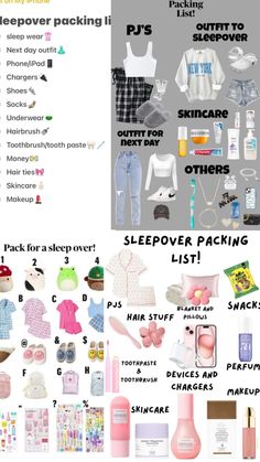 an info sheet with various items for packing