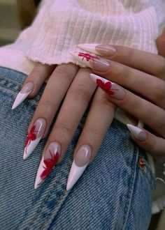 Red Nail Designs Stiletto, Stilleto Nail Idea, Nail Inspo Stiletto, Christmas Stiletto Nails, Red Nails Stiletto, Glitter Stiletto Nails, Signature Nails, Red Stiletto Nails, Nyc Nails