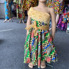 African Ankara Kente One Shoulder Dress For Children From Age 1 To 12 Made With Poly Cotton Fabrics 2 Pieces Set Of Dress And Head Band Wedding Guest Suits, Pink Toddler Dress, White Tulle Dress, Sleeveless Flower Girl Dresses, Girls Communion Dresses, Kente Dress, Navy Blue Lace Dress, Dresses African, Beautiful White Dresses