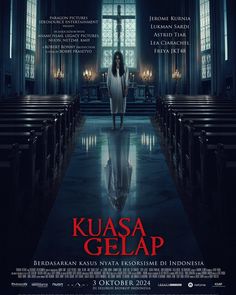 the movie kusa gelap is shown in front of an empty room with pews