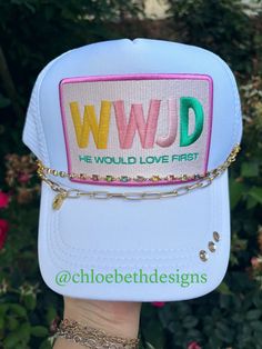 Hat chains are removable with clasps on each end. They can be bought separate or with the hat. Please allow up to 2 weeks for this hat to ship as this is a pre-order item. $10-$12 chain options do not include hats. $40-$50 bling hat options do include trucker hat and bling as pictured. We are so excited to now be offering trucker hat party packs!! This is a way to get a bulk discount of our hats. Great for bachelorette trips, beach trips, parties, etc. For clarification when purchasing: If you p Adjustable Gold Baseball Cap For Summer, Summer Gold Trucker Hat, Adjustable Gold Trucker Hat For Summer, Gold Adjustable Trucker Hat For Summer, Church Volunteer Appreciation Gifts, Trucker Hat Ideas, Baseball Hats For Women, Hat Business, Hat Chain