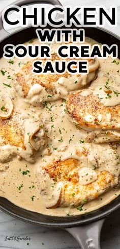 chicken with sour cream sauce in a skillet