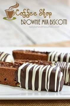 chocolate brownie mix biscotti on a white plate