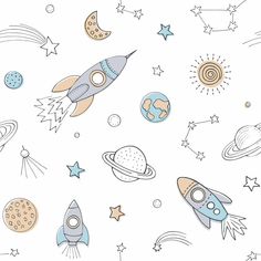 seamless space background with rockets and stars