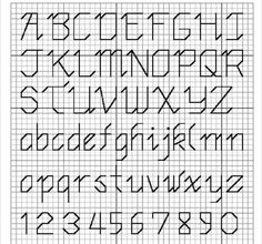 a cross stitch pattern with the letters and numbers in black on a white grid background