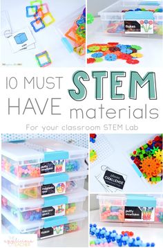 10 favorite stem materials for the classroom- love all the ideas for STEM materials in this post! TheAppliciousTeacher.com #stemlab #stem Stem Classroom Setup Elementary, Stem Supplies, Stem Boxes, Stem Centers, Elementary Stem Activities, Classroom Diy