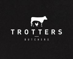 a black and white logo for a butcher's business with a cow and chicken