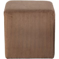 a brown ottoman with pleated fabric on the top and bottom, in front of a white background