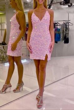 Pink Sequin Mini Dress, Winter Dance Dress, Cute Hoco Dress, Cute Pink Clothes, Cute Pink Dresses, Cocktail Dresses 2022, Semi Formal Dresses For Women, Homecoming Dresses Ideas, Wedding Cocktail Dresses