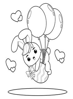 a cartoon girl flying with balloons in the sky coloring pages for kids, printable