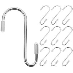 stainless steel hooks and hooks are shown on a white background