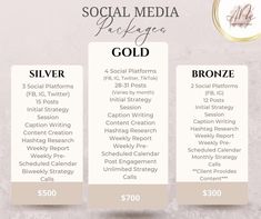 social media packages with gold and silver