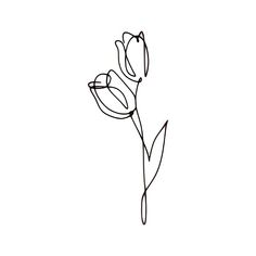 a single line drawing of a tulip flower on a white background with the word love written below it