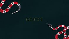 two red, white and black snakes with the word gucci in gold on them