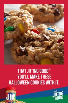 cookies with m & m's on the side and an ad for it that says,