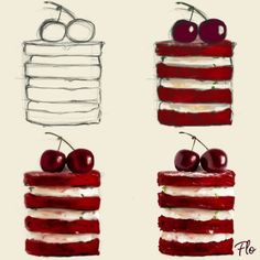 three layers of cake with cherries on top