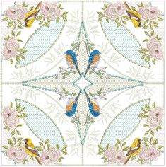 a cross stitch pattern with birds and flowers