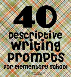 the cover of 40 descriptive writing prompts for elementary school students, with plaid background