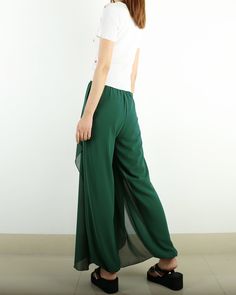 * Beautiful pearl chiffon pants, very comfortable to wear, not easy to get wrinkled, very easy to take care of. * Add an asymmetric layer on the front, very unique and beautiful. * Material: outer-pearl chiffon, lining-100% polyester Custom made to fit, lead time is 6-8 days; Let us know your usual size in your country and your overall height. If you have some specific request or special characters such as broad shoulder, long arms, long waist, etc you think we need pay attention to when making, Versatile Full Length Summer Wide Leg Pants, Versatile Summer Wide Leg Pants Full Length, Versatile Full Length Wide Leg Pants For Summer, Casual Wide Leg Maxi Skirt For Party, Ankle-length Summer Party Bottoms, Casual Maxi Skirt For Party With Elastic Waistband, Flowy Casual Maxi Skirt For Party, Casual Flowy Maxi Skirt For Party, Casual Party Maxi Skirt With Elastic Waistband