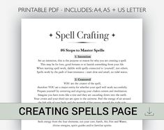 Do you want to create powerful spells? Follow these 6 steps to master spell crafting. An easy reference one-page guide to spell work.  ･ ｡ﾟ☆: *.☽ .* :☆ﾟ.  * This Book of Shadows page is from the Witchcraft Starter Kit.  You can purchase this single page on the page you are currently on or view the 27 pages bundle Witchcraft Starter Kit here https://www.etsy.com/au/listing/1163320164/witchcraft-starter-kit-bundle-book-of?click_key=6527fd332bb99a0b4ef14b07ee79a1001d00d100%3A1163320164&click_sum=cb Witch Diary, Witchcraft Book Of Shadows, Witch Grimoire, Moon Facts, Powerful Spells, Spell Work, Witchcraft Books, Diary Book, Intention Setting